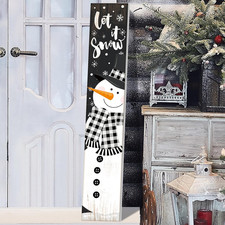 Winter Snowman Welcome Sign for Front Porch Rustic Winter Porch Sign Let It Snow