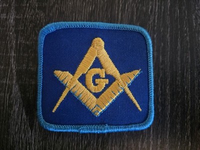 NOS Masonic Freemason Patch Square & Compasses  G  Blue Gold Embroidered Sew On