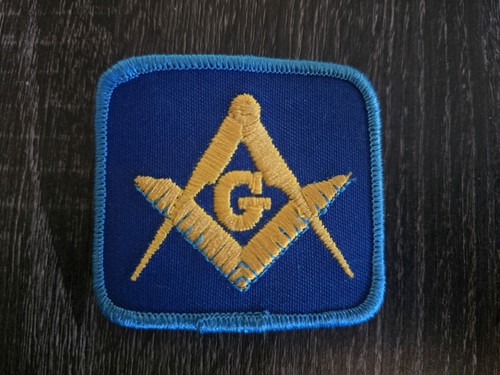 NOS Masonic Freemason Patch Square & Compasses “G” Blue Gold Embroidered Sew On