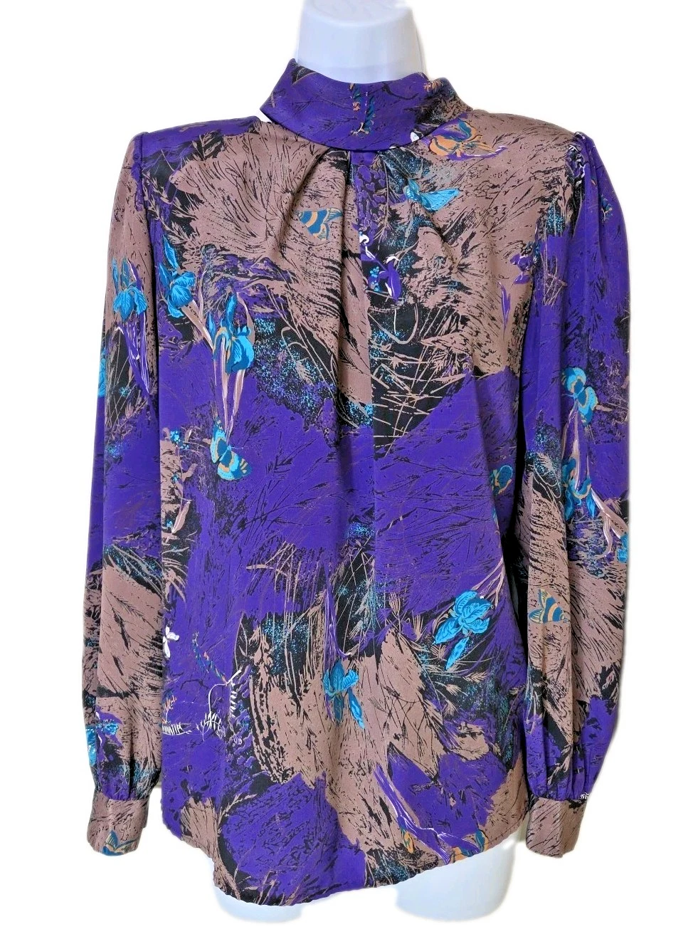 Vtg 1980s Nature Fairy Butterfly Moth Whimsy Blouse Bedford Fair Satin Size 8