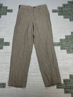 Massimo Dutti Pants Mens 31 Beige Linen Logo High Rise Straight Leg Travel NEW 