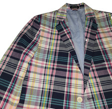 NEW Tommy Hilfiger Boys Sz 18 Cotton Madras Plaid Jacket Blazer Sport Coat NWT