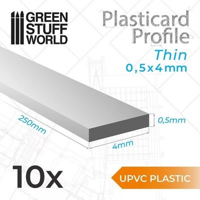 Green Stuff World GSW10836 - uPVC Plasticard - Thin 0.50mm x 4mm - Neu