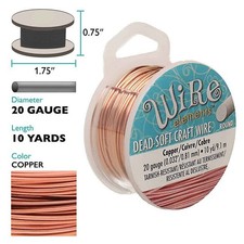 Wire, 10 Yard Tarnish Resistant Natural Copper 20 Gauge Round Wrapping Wire
