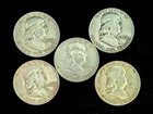 Benjamin Franklin Silver Half Dollars - LOT OF 5 - 90% Silver Vintage Coins