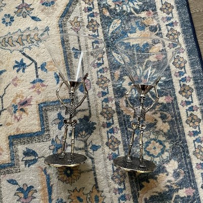 2 Pottery Barn Halloween Skeleton MARTINI Bar Cocktail Glass