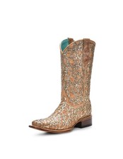 Corral Western Boots Girls Glitter Inlay Embroidery Straw T0179