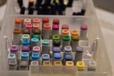 Copic sketch markers lot/45, Faber Castell Artist Pen, lot/24, ARTBIN storage