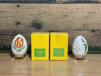 1984 & 1985 Goebel Porcelain Egg on Attached Metal Stand Easter Egg Tree