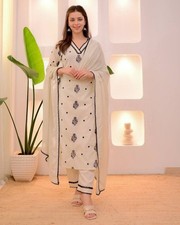 Designer Roman Silk Suit Set  Embroidered Kurta Pant with Georgette Dupatta