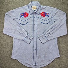 Rockmount Ranch Wear Shirt Mens Large Blue Chambray Bison Western Snap Embroider