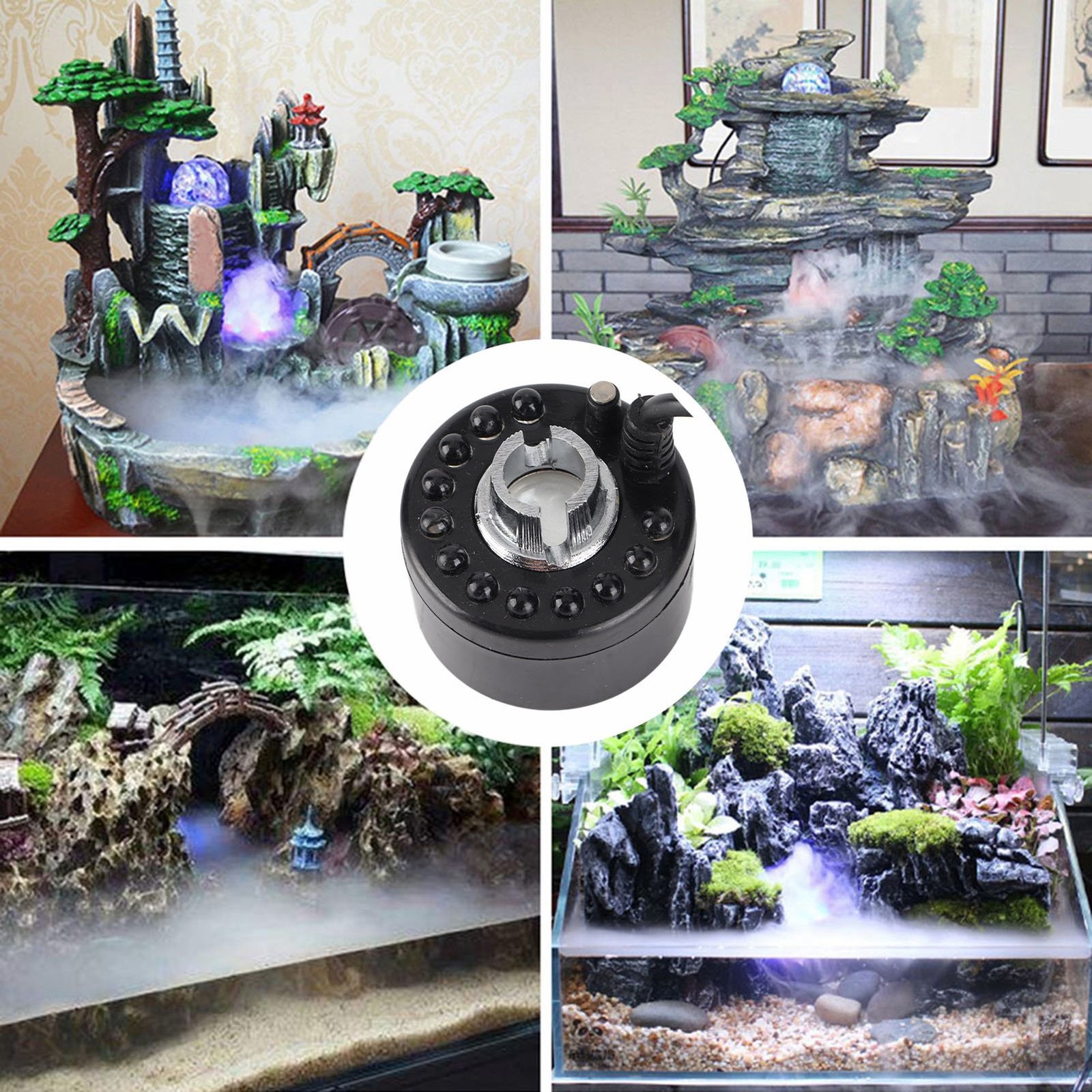 Black Aquarium 12 LED Light Ultrasonic Mist Maker Atomizer Water Fountain Pond I