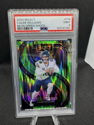Graded 2024 Panini Select Caleb Williams 114 Neon Green Shock Rookie Card PSA 9