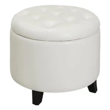 Designs4Comfort Round Storage Ottoman White - Breighton Home: Tufted, Removable