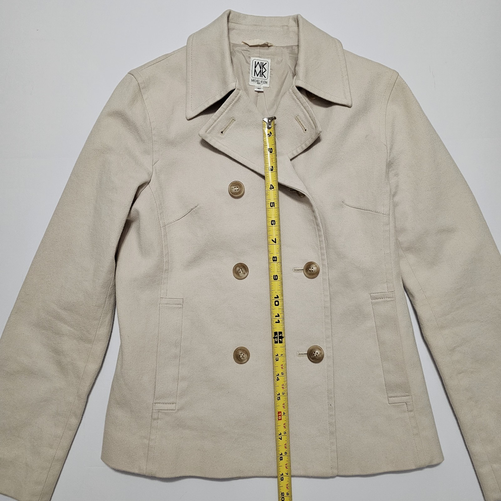 Michel Klein Paris Double Breasted Wool Blend Peacoat Coat Medium Beige