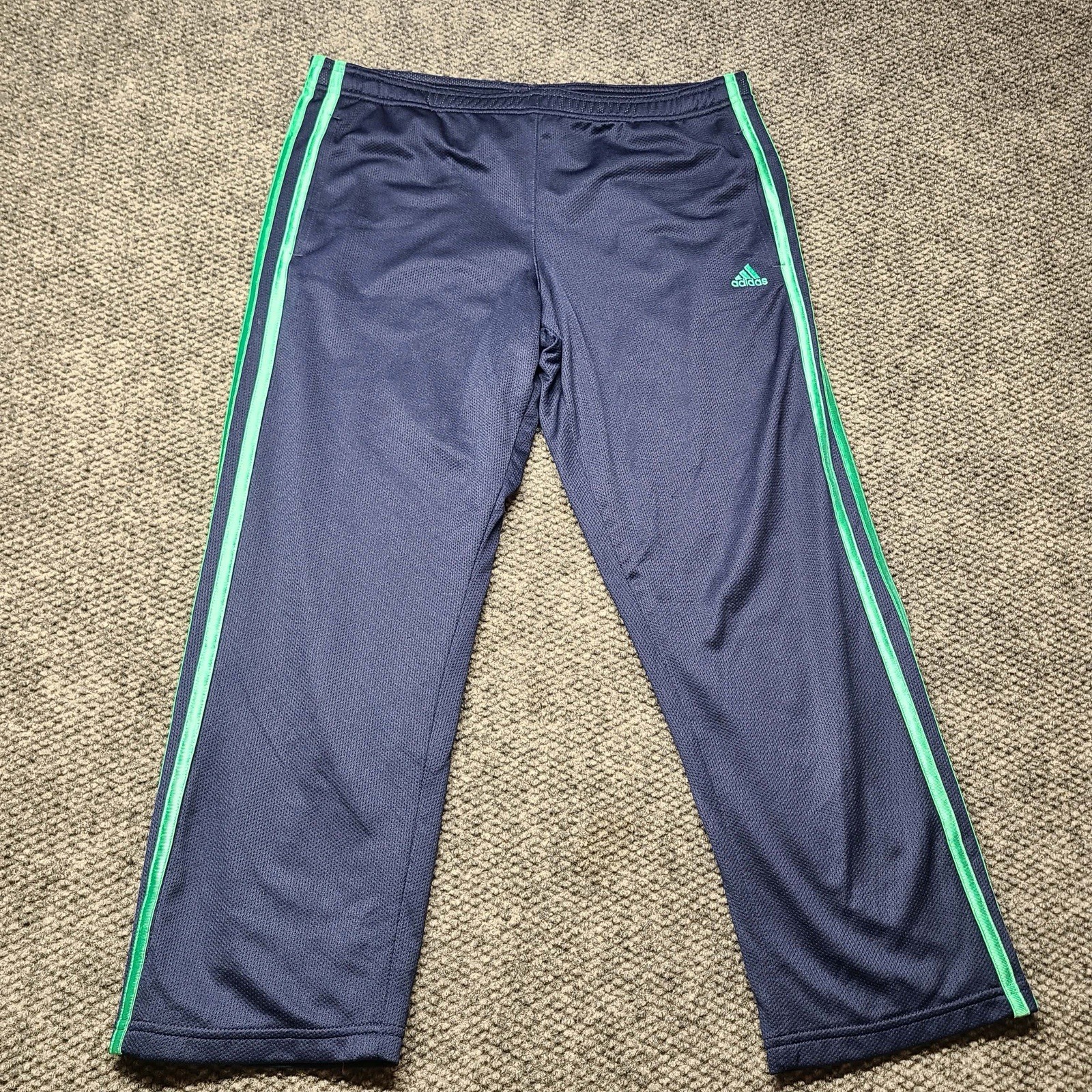 Y2k Vtg Adidas Track Pants From 2004 Men Size Small Navy Blue Mint Green Stripe