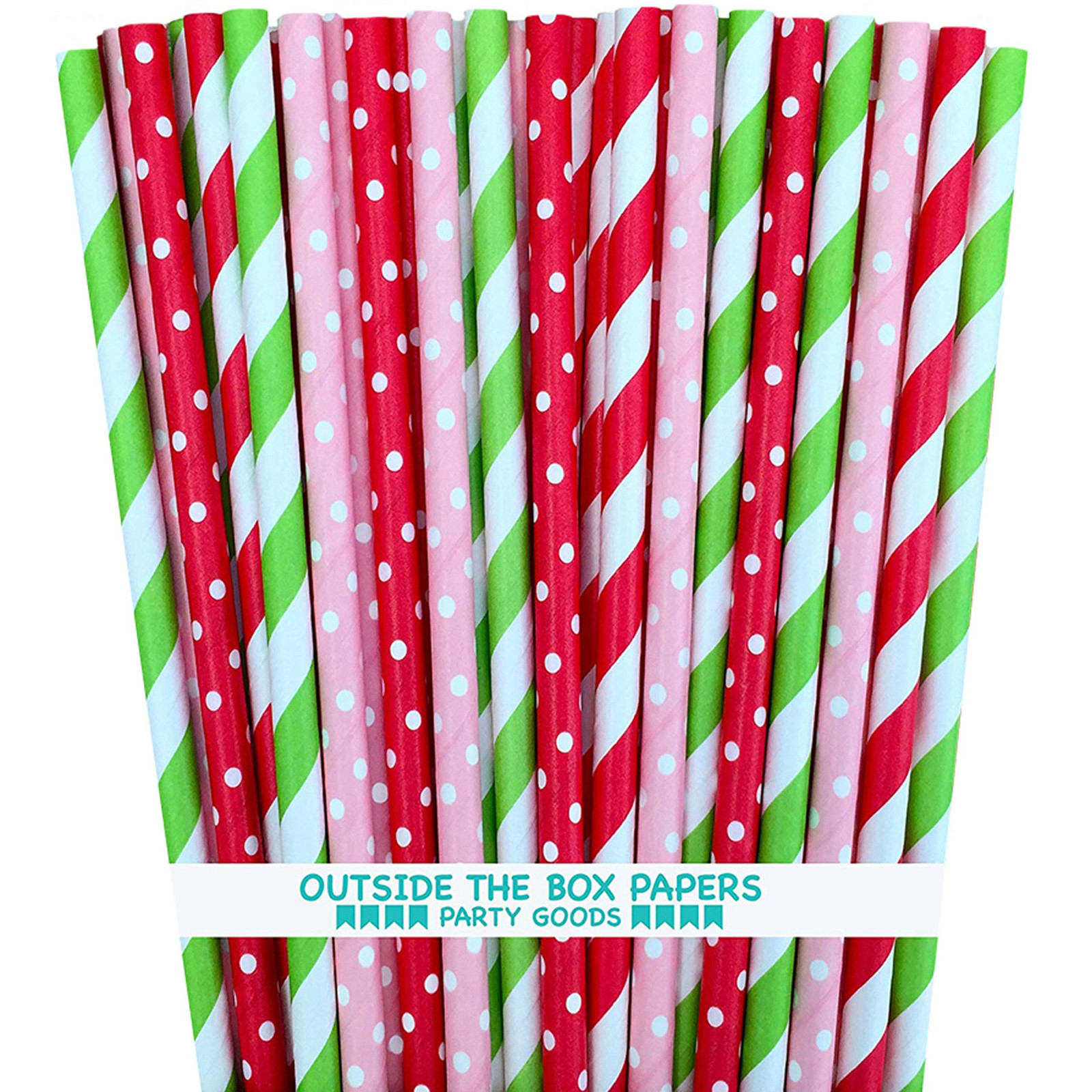 Strawberry Shortcake Theme Polka Dot and Striped Paper Straws 7.75 Inches 100...