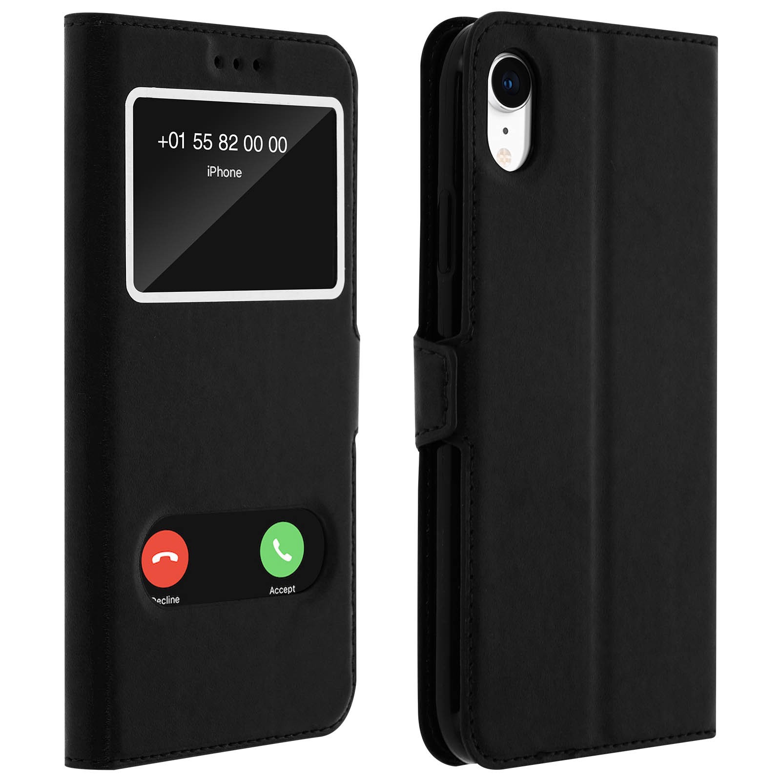 Coque iPhone XR double fenêtre pour appels fermés et visionnage mains libres