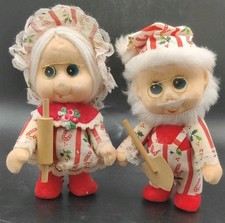 Vintage Flocked Foam 6" Santa Mrs Claus Rare Ornaments Big Eyes Japan