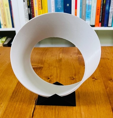 3D Printed Möbius Strip with pedestal -Mobius ring band, Math Art geometry Shape