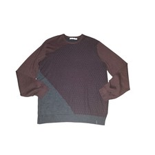 Calvin Klein Mens XL Colorblock Textured Knit Crewneck Sweater Burgundy Grey A8