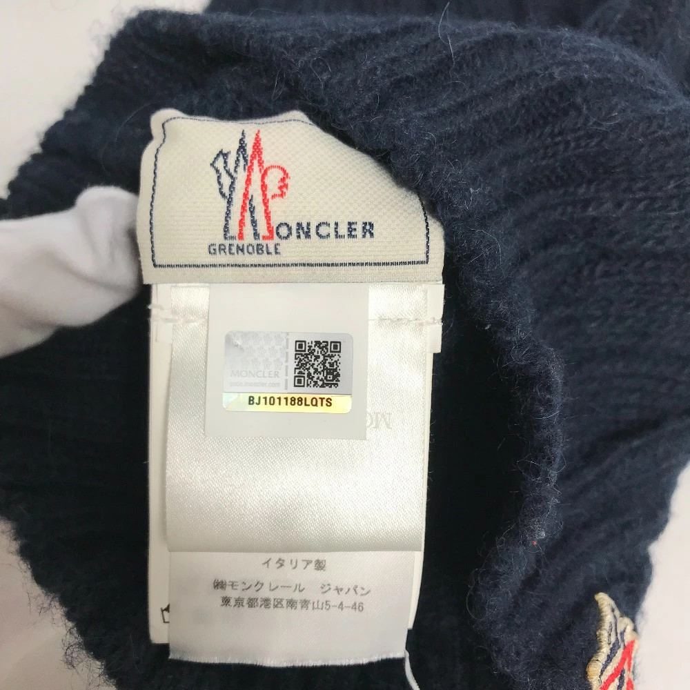 MONCLER Pom Pom Logo Beanie Hat Knit Cap Knit Cap Wool/Acetate Women's Navy thumbnail 7