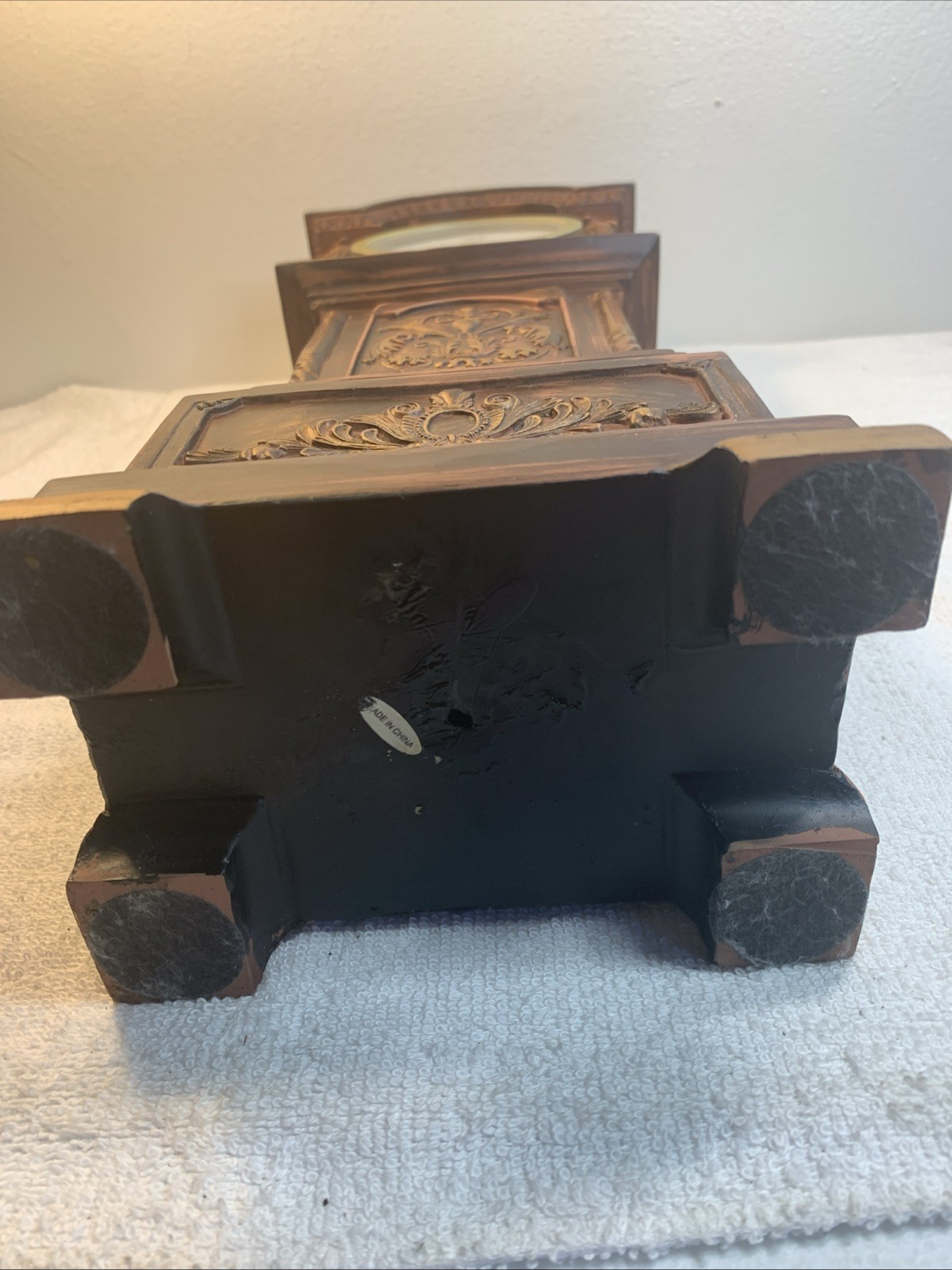 Quartz Cherry Wood Gold & Brown 1980s Grandfather Mantle or Table Clock 17.5”