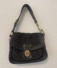 Coach Black Logo Shoulder Bag Turn Lock Zip G...