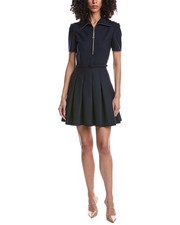 Oscar De La Renta Collared Zip Wool-Blend Day Dress Women's Blue 14