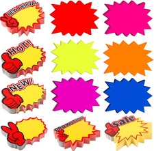600pc Neon Starburst Price Tags 3.5 x 2.8 inch Fluorescent Sign Cards for Sales