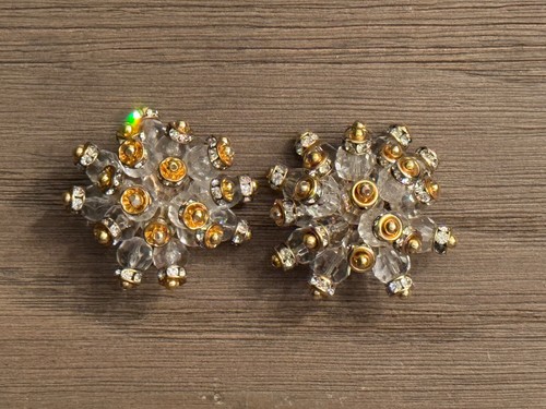 Vintage Earrings Clip On Sputnik Lucite Rhinestone