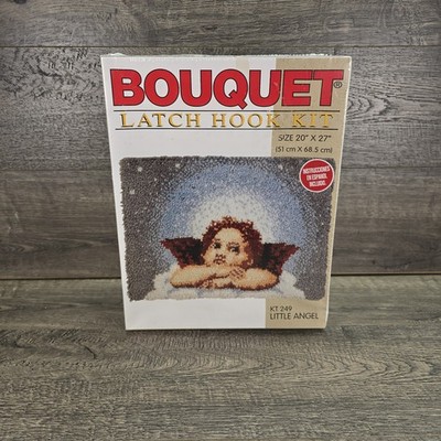 NEW BOUQUET LATCH HOOK KIT VTG 20''X27'' LITTLE ANGEL KT 249 100% ACRYLIC SEALED 