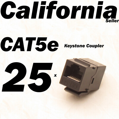 25 pcs Lot CAT5 Inline RJ45 Keystone Wall Coupler Jack Adapter 8P8C Black CAT5e