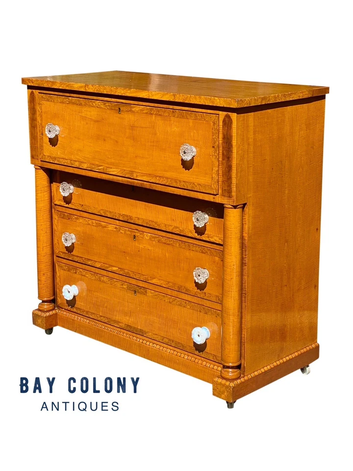 古董 PENNSYLVANIA 老虎枫树枝/梳妆台带玻璃刀 — 第 2/4 张图片