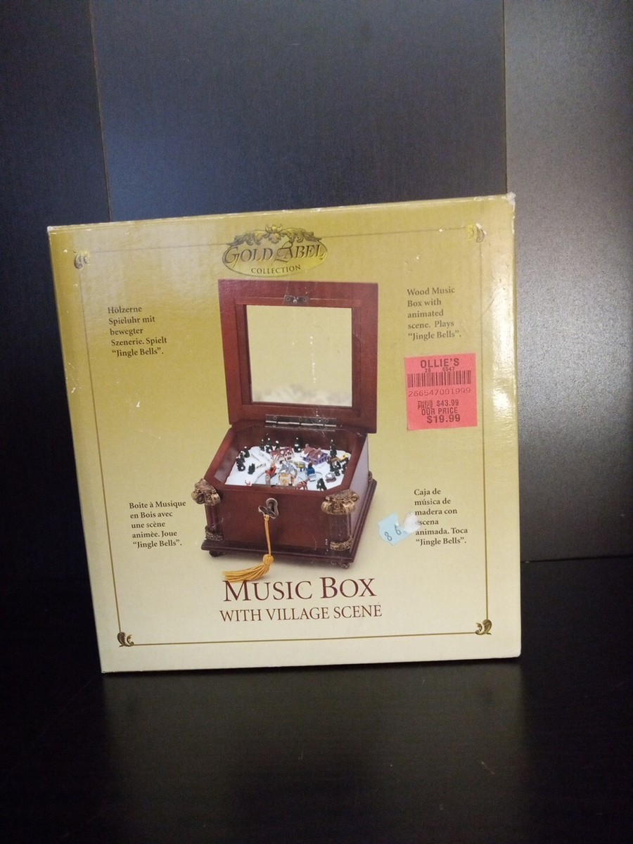 Rare Vintage Gold Label Music Box Christmas Holiday With Village