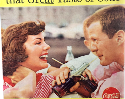 Couple Coca Cola Vintage 1956 Ad Coke Soda Pop Glass Bottles