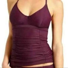 Athleta Smocked Tankini Top-Wine Berry Burgandy -Size 34D/DD-NWOT