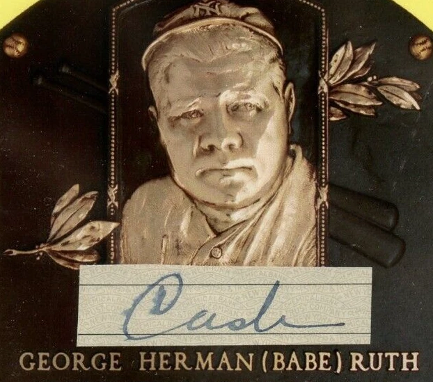 Babe Ruth "Cash" Signed Cut Handwriting HOF Plaque BAS Beckett BGS - Image 2 of 3