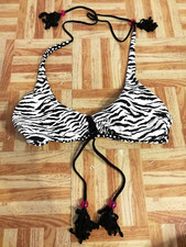 Victorias Secret Bikini Top M Reversible Animal Print Polka Dots Black White