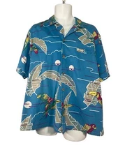 Barefoot in Paradise Size 2XL Tropical Bird Print Casual Button Front Shirt