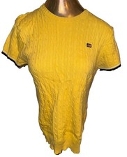 Polo Ralph Lauren Jeans Short Sleeve Cable Knit Crewneck Yellow Sweater Stripe L