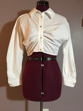 NWT ZARA WOMEN'S HANNAH TOP GATHERED POPLIN SHIRT WHITE SIZE S 5216/259