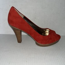 Sofft Madeline Red Suede Pump Open toe Shoe Size 7.5