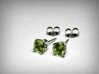 14K White Gold. August Birthstone. Genuine Peridot Stud Earrings. 5.0mm. Solid