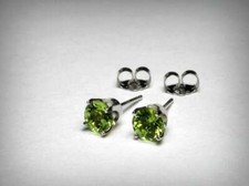 Natural Peridot Stud Earrings, 14K White, 4mm 5mm 6mm 7mm 8mm, August Birthstone