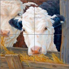 Cow Art Tile Mural Backsplash Elliott Ceramic Country Life CCI-LE241