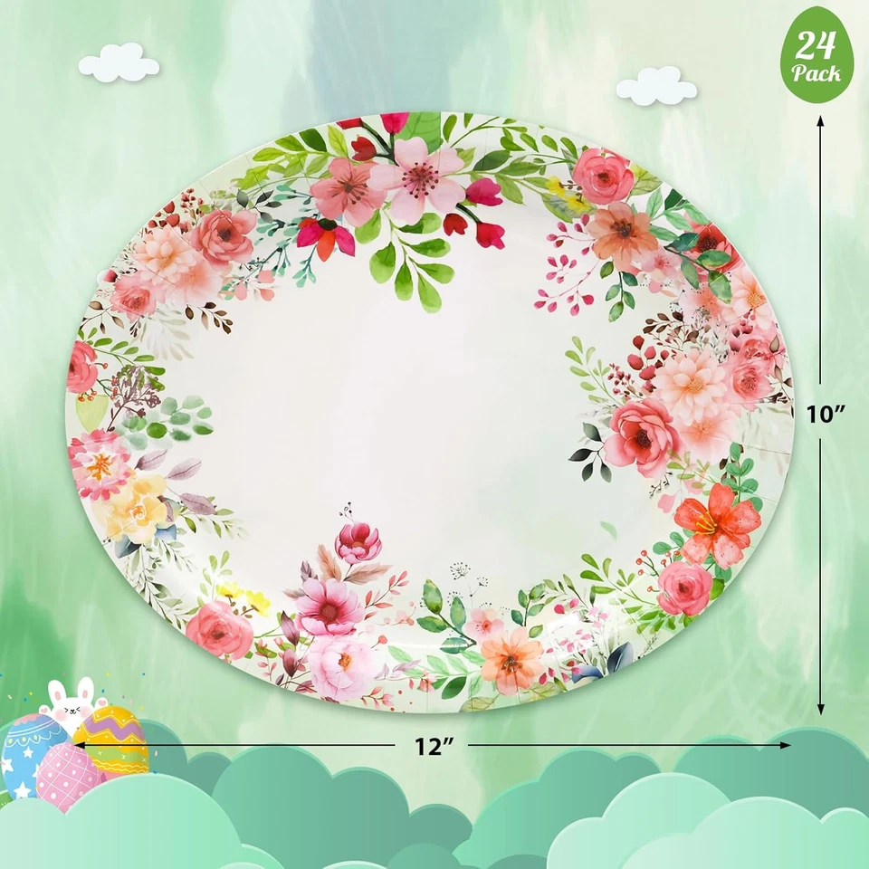 Platos de papel florales ovalados grandes, 24 piezas para fiesta y vajilla Foto 3 de 4
