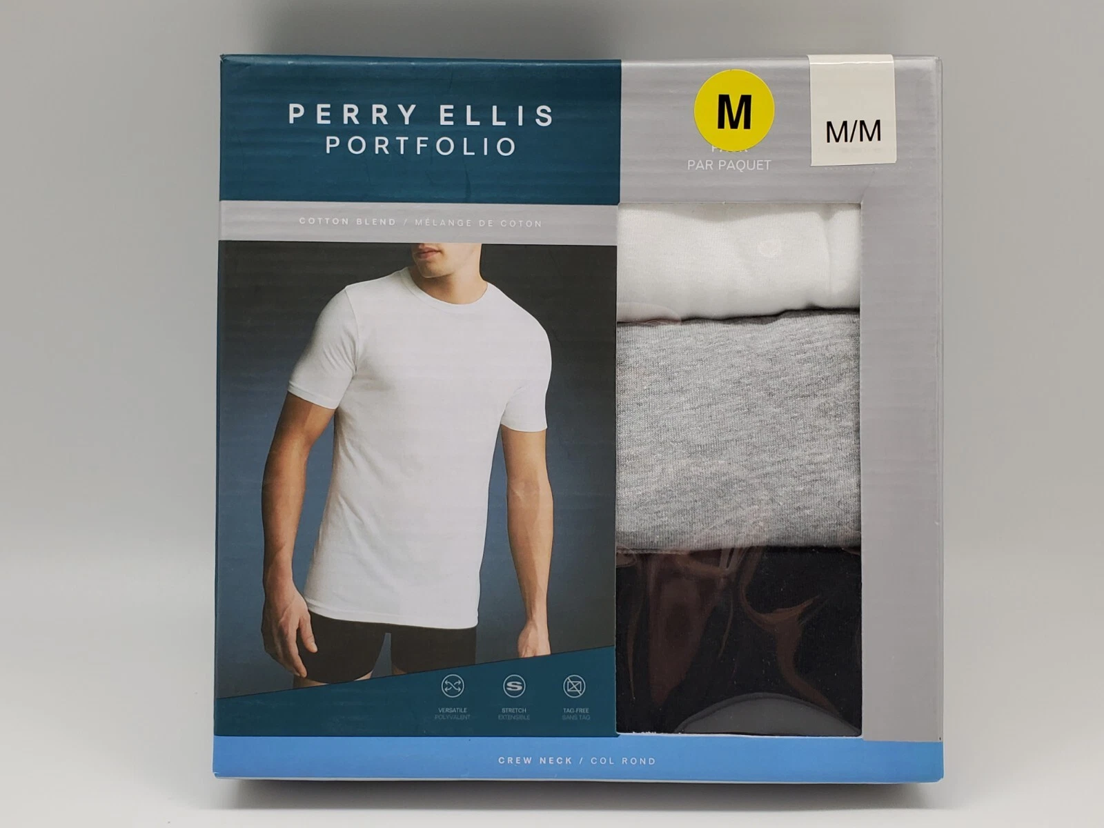 PERRY ELLIS 3Pack Men S M L XL Crew Neck Stretch Cotton T Shirt Black Gray White