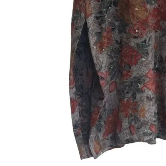 Vintage 90s Sequin Dress Size S Floral Short Sleeve Brown FRIENDS - Image 3 of 4