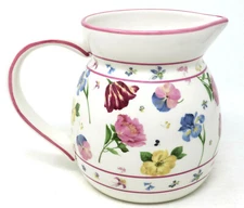 Harry & David Country Floral Design Ceramic Pitcher Hand Painted 6 1/2" Tall GUC